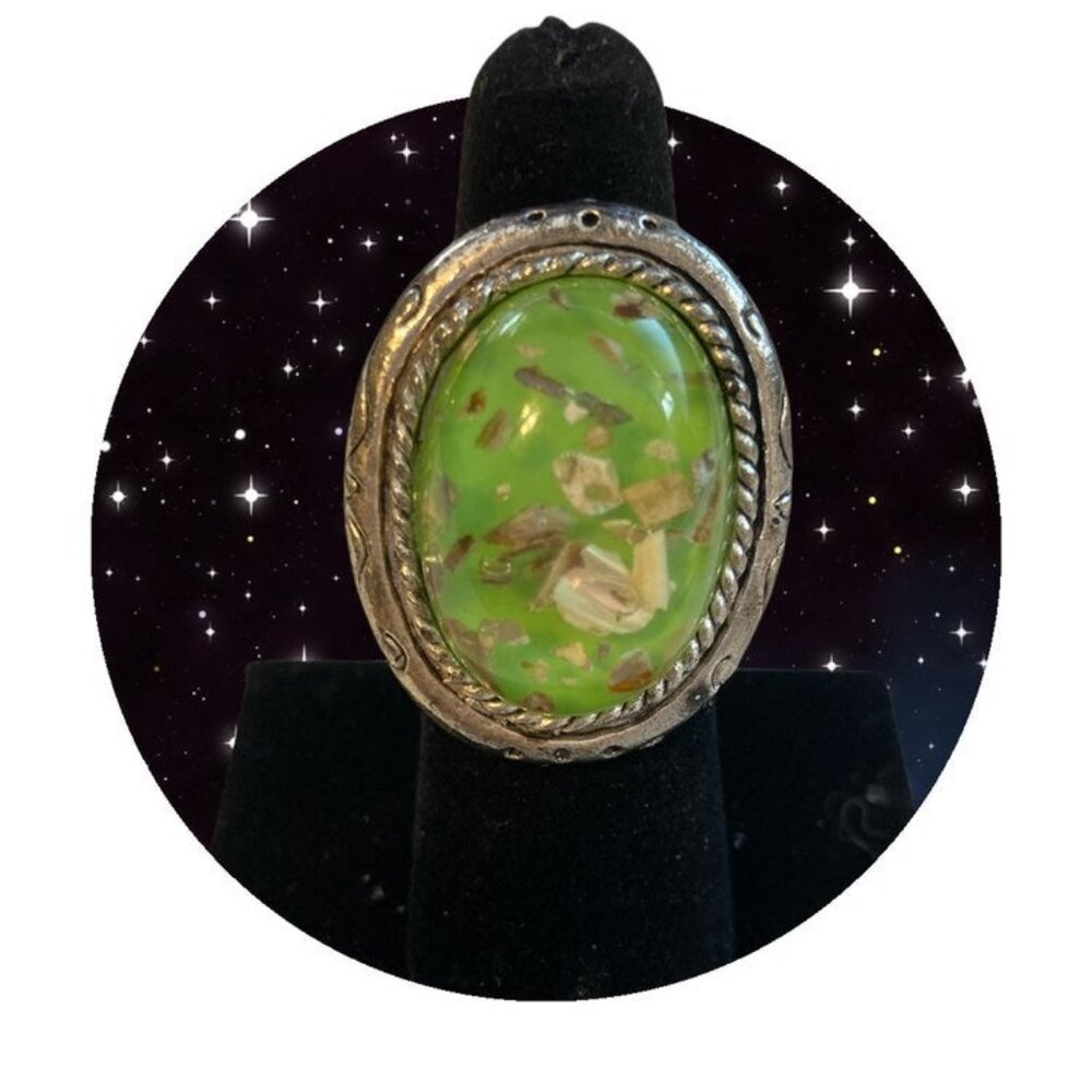 Green Copper Turquoise Ring with Adjustable Silver Band